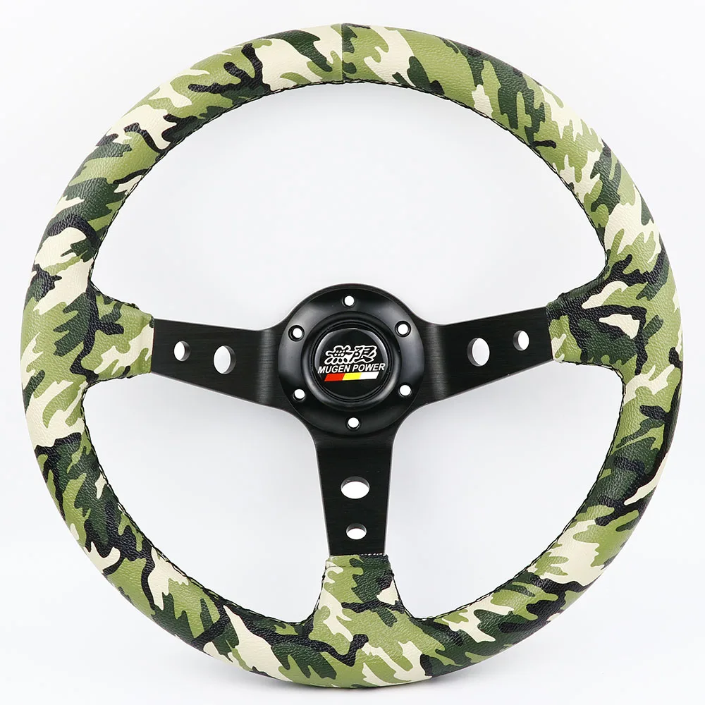 

14inch Mugen Camo PVC Leather Tuning Sport Drift Steering Wheel With Thick Black Spoke