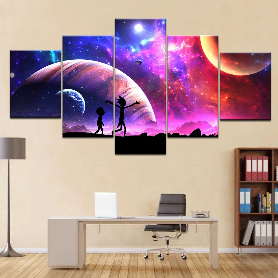 5piece-Poster-Canvas-Rick-And-Morty-Cartoon-Star-Sky-Moon-wall-posters-Art-Painting-For-home (1)