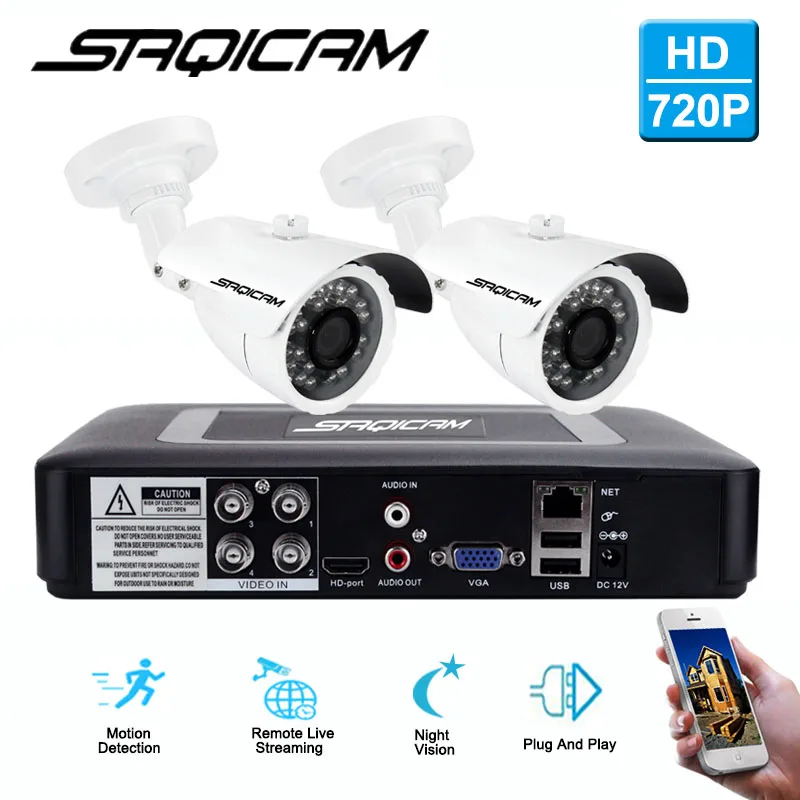 Saqicam Home Security CCTV Camera System 4CH 720P 1200TVL 1.0MP Day