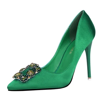 

Women shoes fashionable sexy nightclub slim heel, high heel, shallow pointed silk satin nice lady pumps