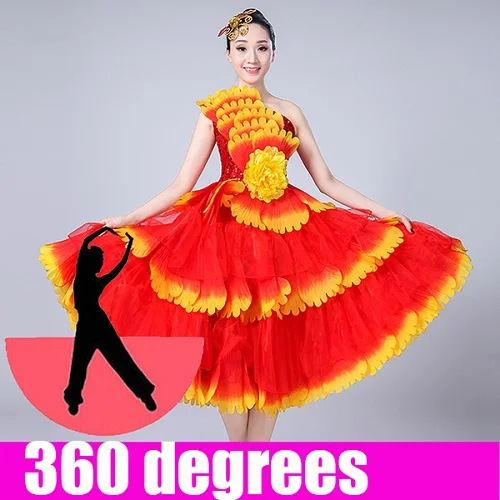 Фламенко платье женские цветочные юбки сексуальные одно плечо Испанские костюмы бальные танцы платья для танцев дамы сценическая одежда DN3585 - Цвет: 360 degree