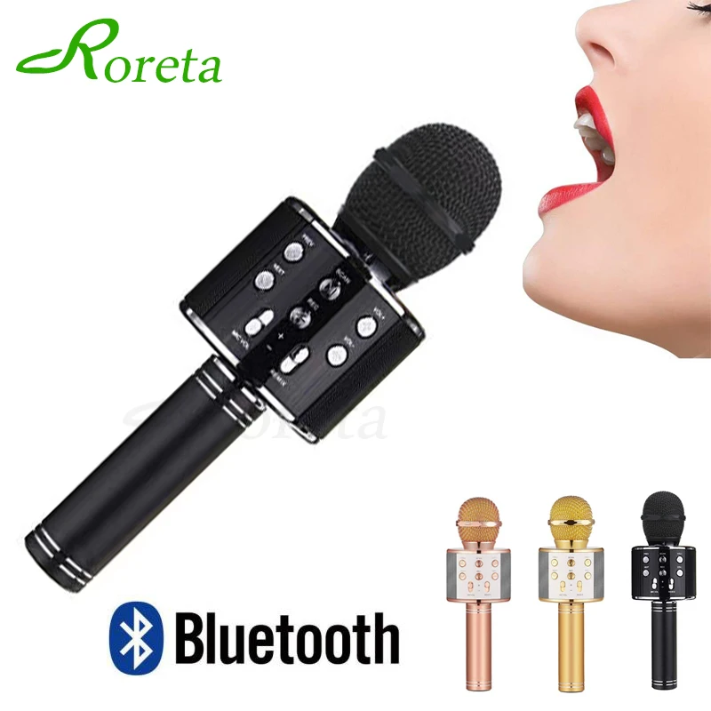 

Roreta WS858 Bluetooth Wireless Microphone Karaoke Microphone Speaker Handheld Music Player Mic Singing Recorder KTV Microphone
