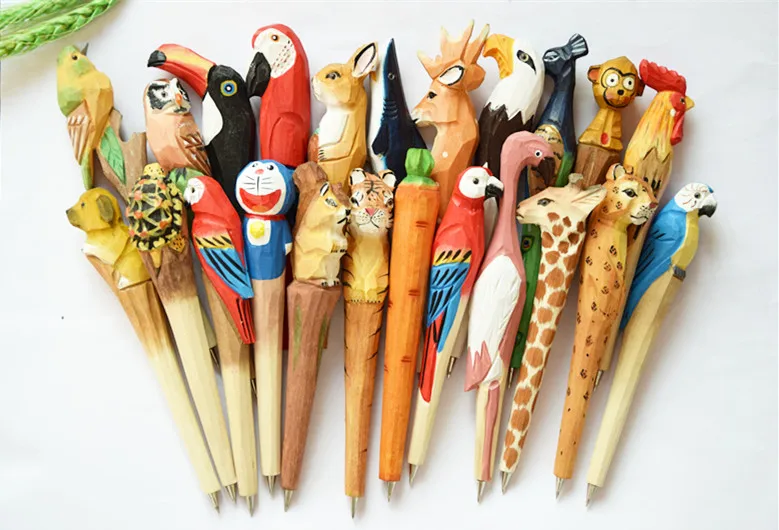 Деревянное ремесло ручка высокого качества деревянный цветной рисунок ручка с животными Лидер продаж, выгравированный вручную креативные Канцтовары, шариковая ручка