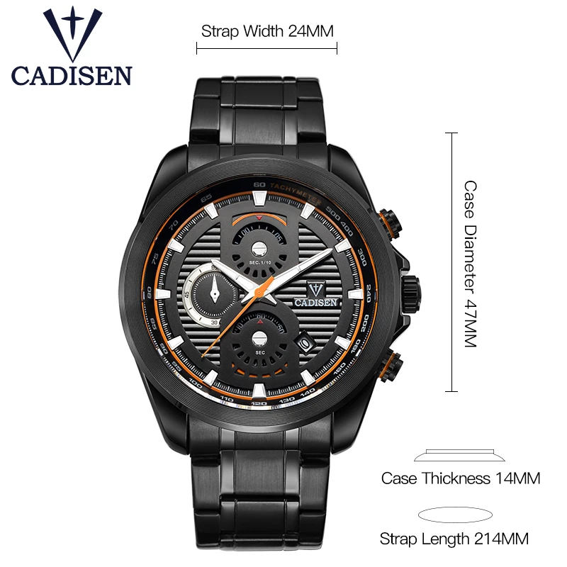 

9051 Men's watch CADISEN new fashion sports military top luxury brand men's quartz watch stainless steel waterproof wristwatch