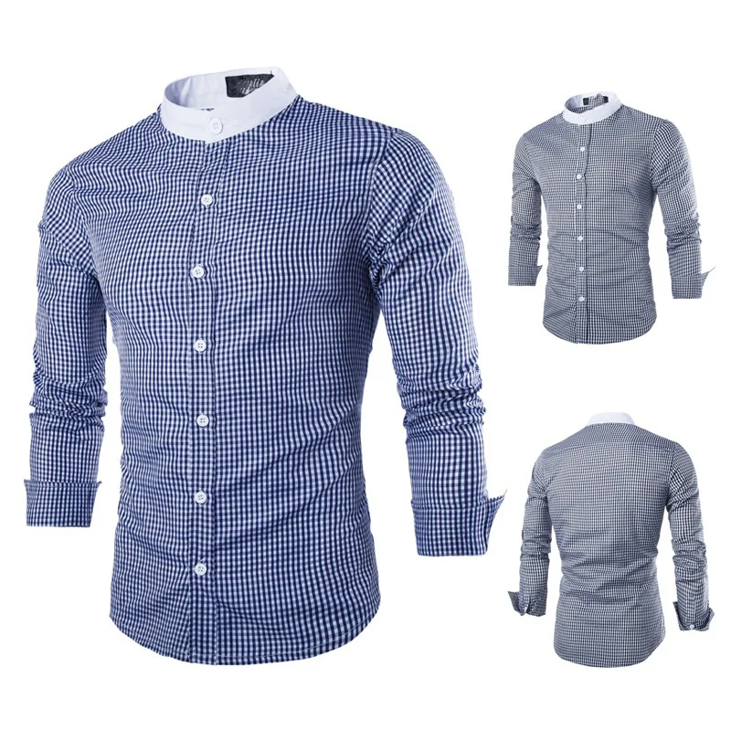 Autumn 2017 font b Men s b font Classic Turn down Collar Multi Small Plaid font