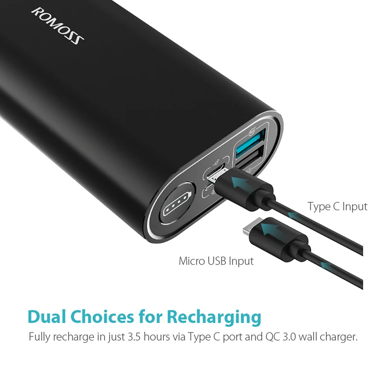 Дешево Romoss SE10 + 10000 мАч type C power Bank 18 Вт PD Быстрая зарядка 3,0 портативное зарядное устройство USB C вход выход аккумулятор для iPhone X