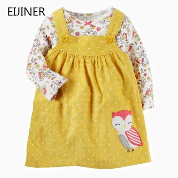 

2Pcs Flower Girls Dresses Spring 2019 Cotton Girl Princess Dress Cartoon Owl Children Dresses Vestidos Long Sleeve Kids Dresses