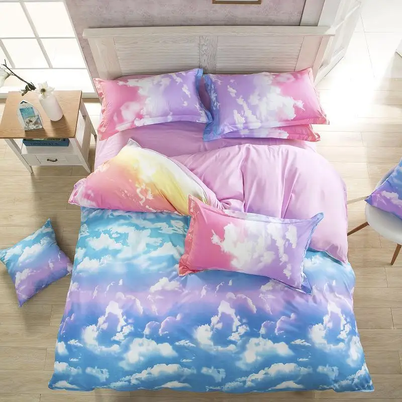 

New Colorful Cloud Bedding Set Queen/Full/Twin Size Bed Linens Set 3/4pcs Bedding Set Scenic Duvet Cover Pillowcases 26 Colors