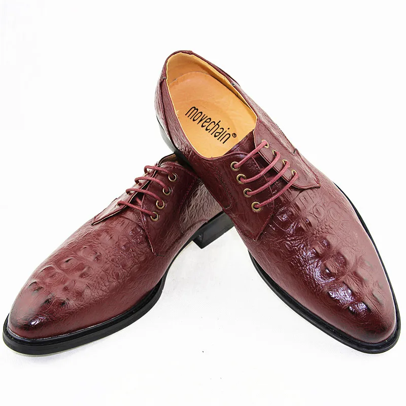 Movechain/Мужские модельные туфли с узором «крокодиловая кожа»; повседневные мужские туфли-оксфорды из натуральной кожи с острым носком; мужские деловые на плоской подошве со шнуровкой