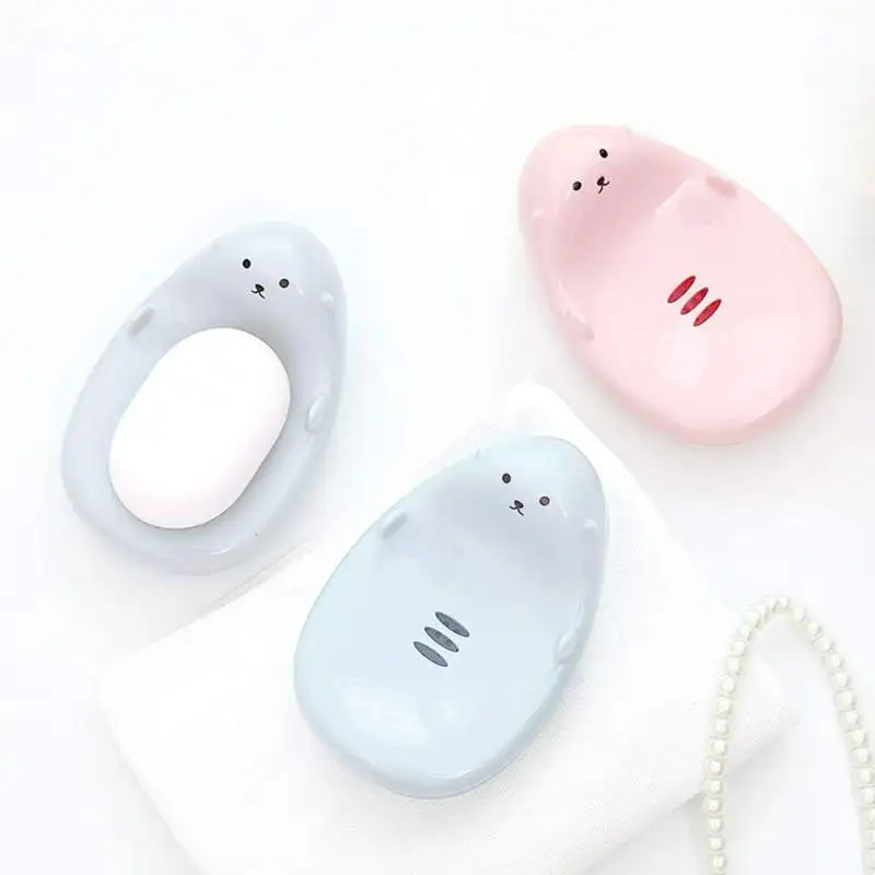 

Kids Cute Cartoon Animal Shaped Plastic Draining Practical Soap Dish Box Bathroom Candy Colors Soap Organizer Holder Case