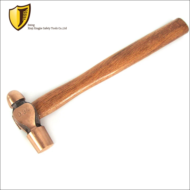 0.11kg,0.22kg/0.5p, Explosion-proof Ball-peen Hammer with wooden handle,Red Copper Round Hammer,Safety Tools