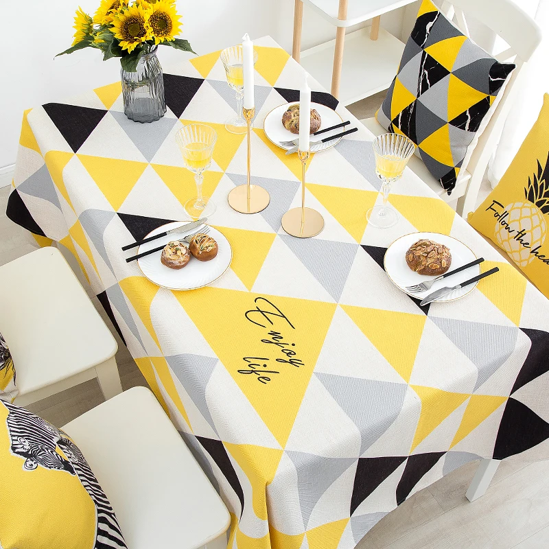 

Yellow geometric waterproof tablecloth cotton linen art tablecloth tablecloth zebra pineapple square table rectangular