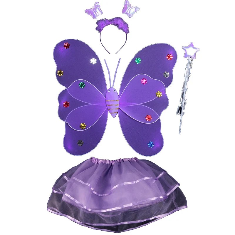 4 шт., детский костюм принцессы феи, комплект с крыльями бабочки, повязка на голову, пачка, реквизит для фотосъемки