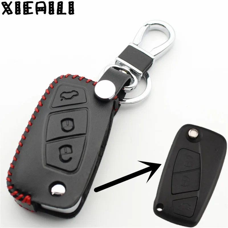 

XIEAILI Genuine Leather Car Styling 3Button Flip Key Case Cover For Fiat Panda/Idea/Punto/Stilo/Ducato M163