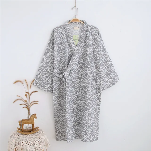 WoMens Cotton Robe Simple Japanese Kimono Robes Men Summer Long Sleeved