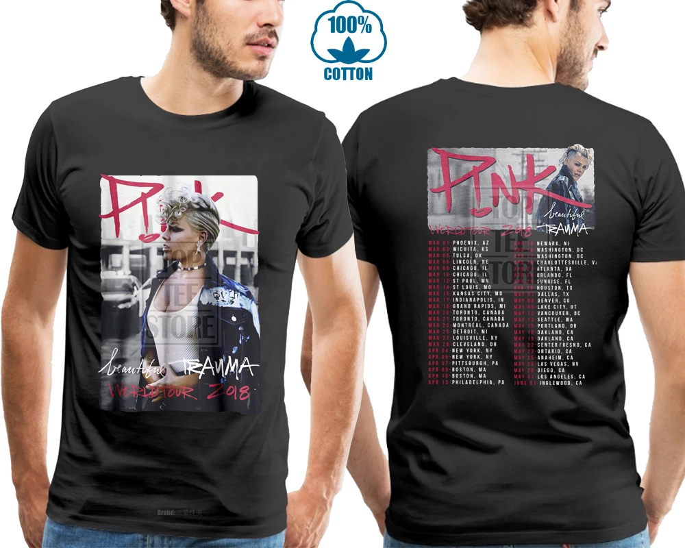

Pink Beautiful Trauma Tour 2018 T Shirt Black S 4xl Casual Man Tees Mens Tops