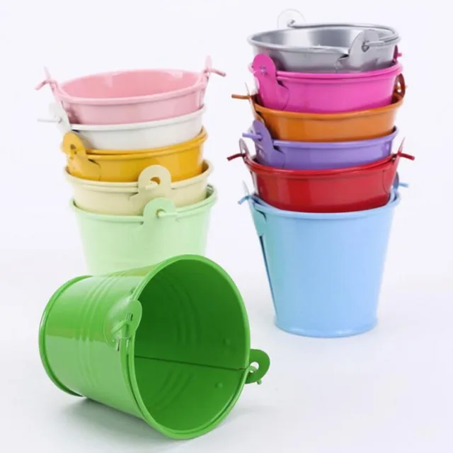 3 Size Pastoral Style Colourful Candy Mini Tin Buckets Floor Hanging Flower Pot Planters Garden Supplies