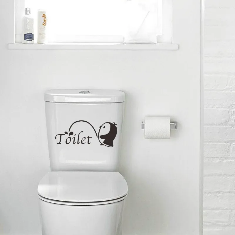 

1PC Cartoon Cute Little Penguin Toilet Wall Sticker Bathroom Stickers For Door Bathroom Decoration Stickers 12*28CM