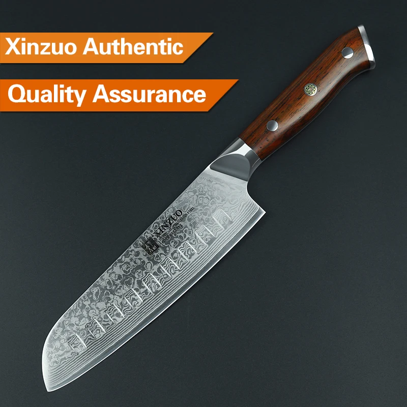 XINZUO 7'' inch Santoku Kitchen Knives 73 layers Damascus Steel Chef Knife Dealing with Meat Fruit Vegetables Rosewood Handle