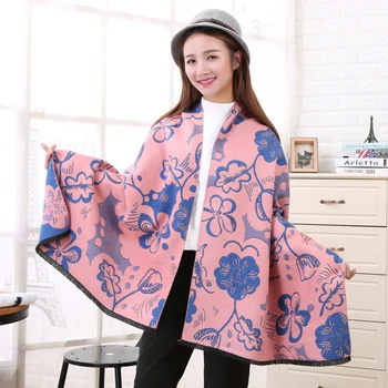 

[DIFANNI] Winter Luxury Scarf Women Flower Pashmina Female Brand Warm Cashmere Soft Shawl Scarves For Women