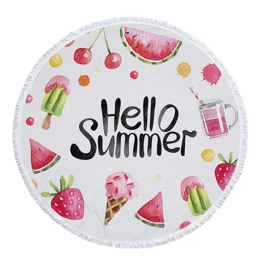 

Summer Round Beach Towel Microfiber For Adults Kids Bath Shower Towels Mat Bikini Cover Up With Tassels Fruit 150cm Strandtuch