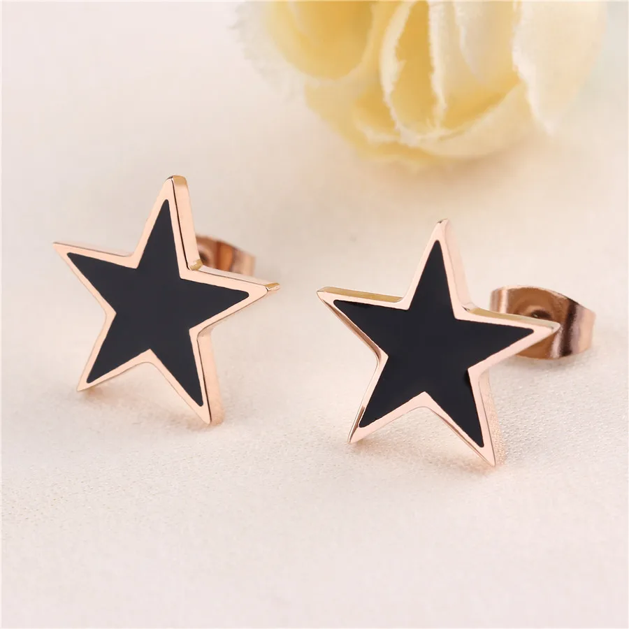 Martick европейский бренд Brincos универсальные черные/розовые/белые серьги-гвоздики со звездами для женщин прекрасная роза золотой цвет ювелирные изделия E193