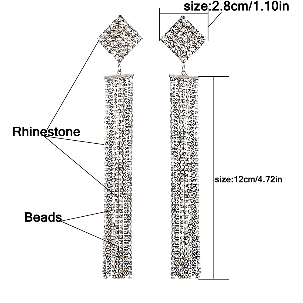 Очень длинные серьги для женщин, модные хрустальные серьги-Люстры, блестящие серебряные серьги с бахромой, ювелирные изделия