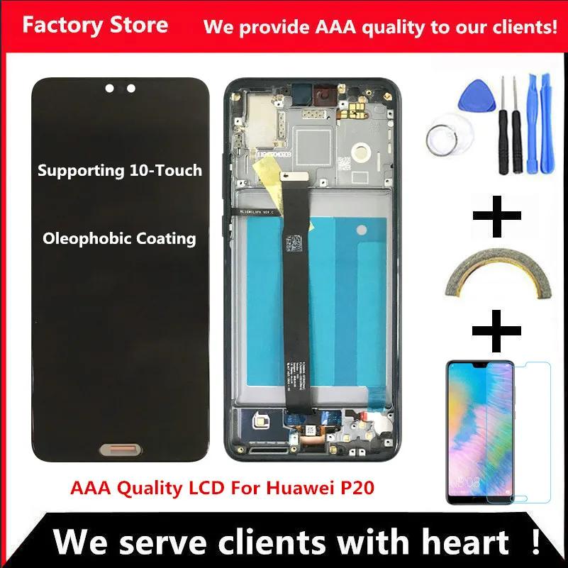 10-Touch AAA Quality Screen With Frame For HUAWEI P20 Lcd Display LCD EML-AL00 EML-AL01 L03 | Мобильные телефоны и