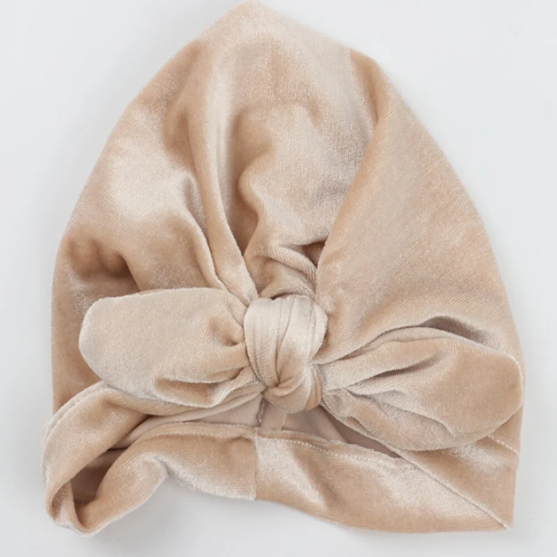 

New Newborn Baby Soft Velvet Winter Bow Solid Hat Indian Turban Cap Bohemia Style Head Wrap