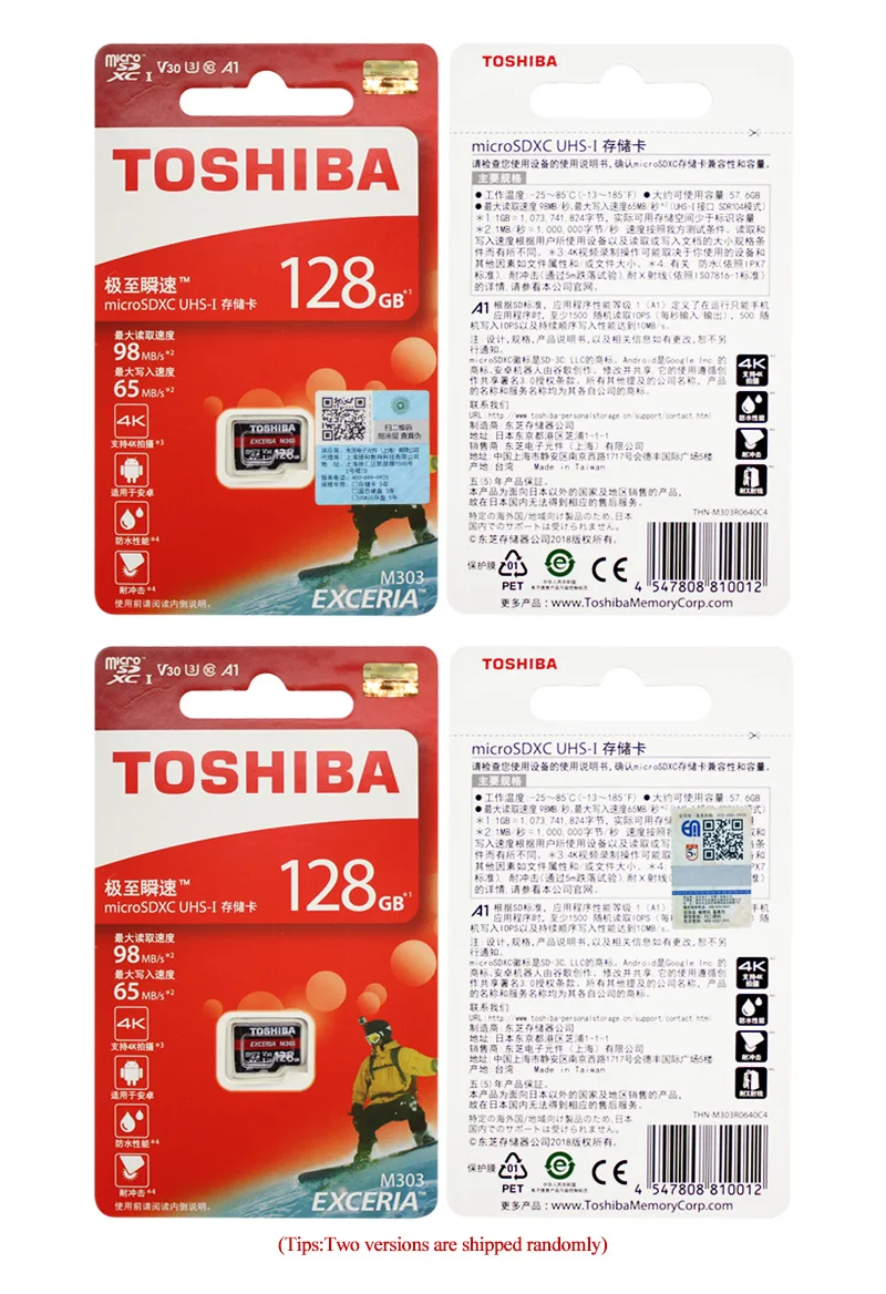 Карта памяти TOSHIBA EXCERIA TF M303 64 Гб 128 ГБ 256 ГБ U3 V30 C10 4 K Micro SD карта памяти Full HD 98 МБ/с./с A1 SDXC UHS-I флэш-карта