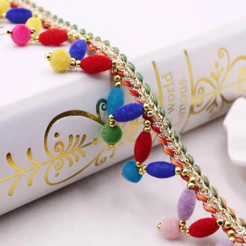 

0.9m(1 Yard) 35mm Polyester Pom Pom Ball Trim Multicolor Braided Lace Ribbon Fabric Home Textile Sewing Bag Hat Dress DIY Supply