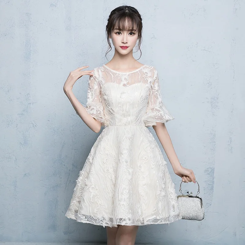 Простые белые короткие вечерние платья размера плюс, Новое поступление, ТРАПЕЦИЕВИДНОЕ шифоновое Элегантное свадебное платье с коротким рукавом ES1282