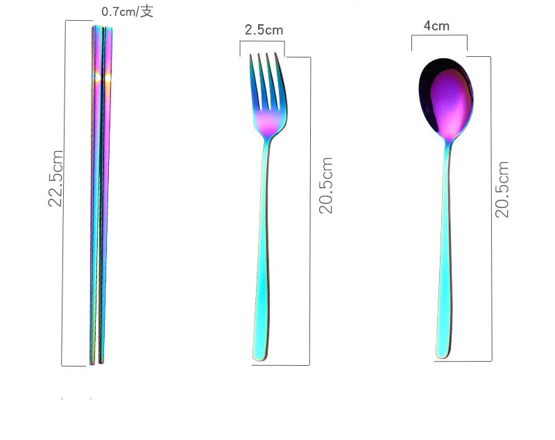 Разноцветный набор столовых приборов из нержавеющей стали, портативные многоразовые столовые приборы для путешествий, ложка, вилка, палочки для еды, соломинка с тканевым пакетом