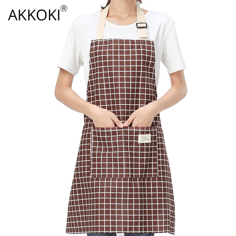 

Kitchen Apron for Woman Hairdresser Gardener Plaids Pattern Striped Cotton Linen Home Cooking Baking Shop Kitchen Accessory