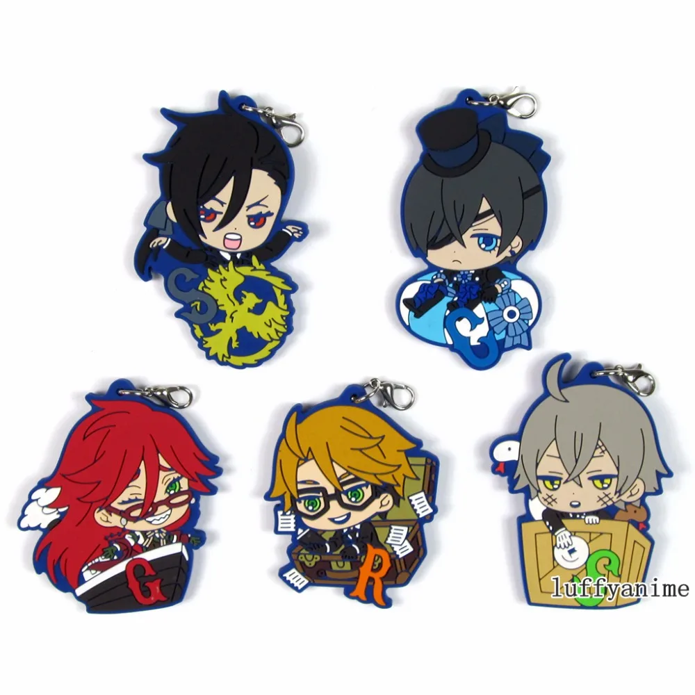 

Black Butler Book of the Atlantic Rubber pendant Ciel Sebastian anime Action Toy Figures Mobile Phone Accessories strap Keychain
