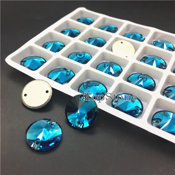 TopStone 3200 Rivoli пришивной камень с плоской задней частью K9 стеклянный кристалл 10 12 14 16 мм круглые пришивные стразы DIy Одежда для платья - Цвет: Blue Zircon