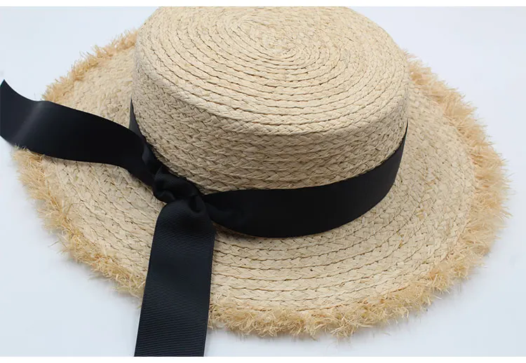  hat womens summer adult solid casual straw sun beach hat summer hats for women boater raffia hat bow (9)