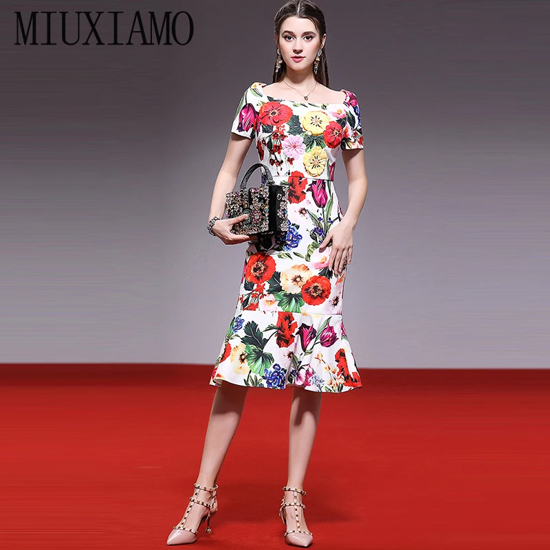 

MIUXIMAO High Quality 2019 Summer&spring Luxurious Dress vintage Stereo Flower Eleghant Diamonds Casual Dress Women vestido