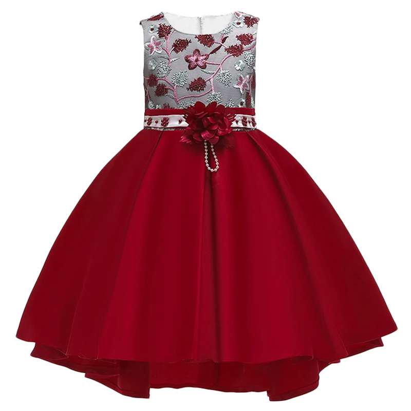 Детские платья для девочек; платье принцессы; элегантное детское торжественное платье для торжеств; вечернее платье; свадебное платье для девочек; платье с цветочным узором для девочек - Цвет: Wine red