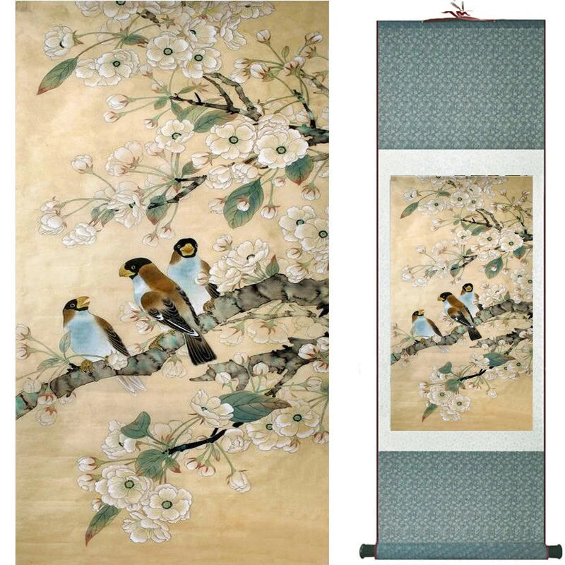 Traditional silk art painting birds and Water lily Chinese Art Painting Home Office Decoration Chinese painting2019071920