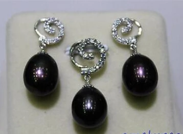 

Miss charm Jew.653 Black fresh water pearl Earring 10mm set Alloy "Handmade