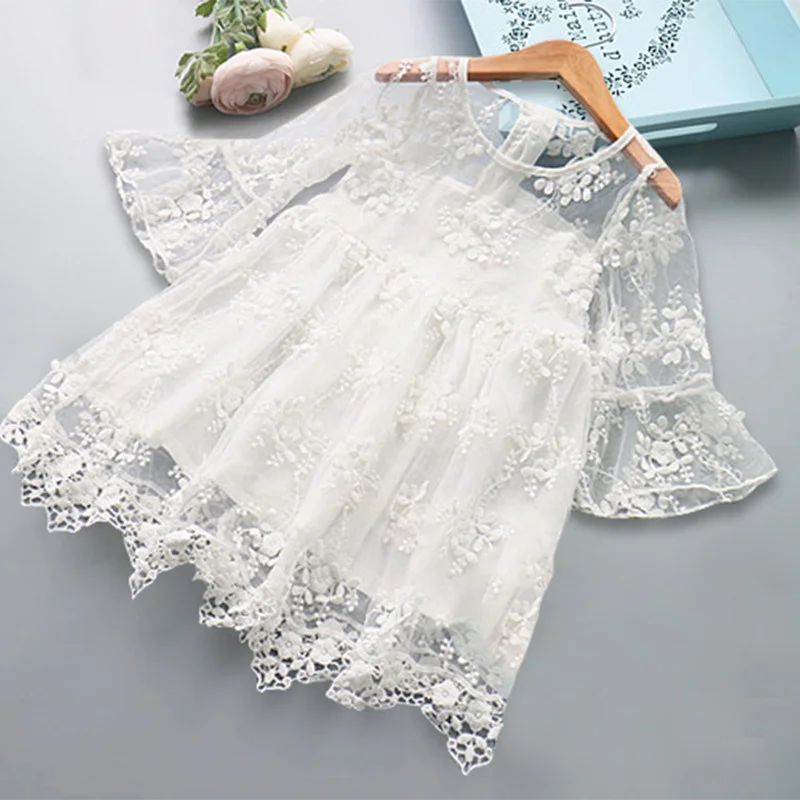 White 6 Платье для девочек; Детские платья для девочек; Повседневная сетчатая кружевная одежда принцессы с вышивкой для маленьких девочек; летнее платье без рукавов; детская одежда - Цвет: White 6