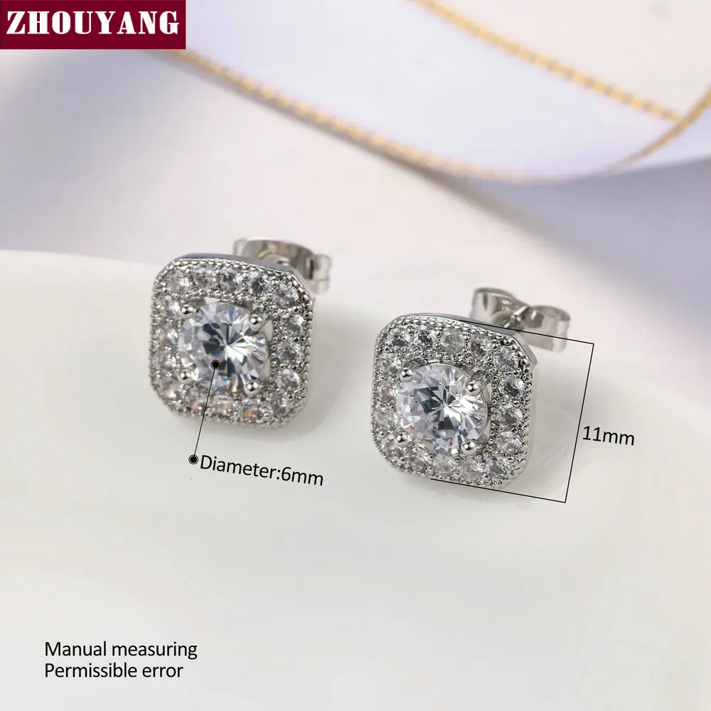 Женские серьги гвоздики ZHOUYANG роскошные модные дизайнерские серебряные