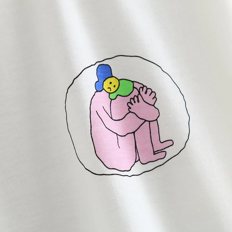Летняя новая хлопковая Футболка Harajuku с мультяшным принтом Повседневная футболка с круглым вырезом и короткими рукавами для девочек-подростков