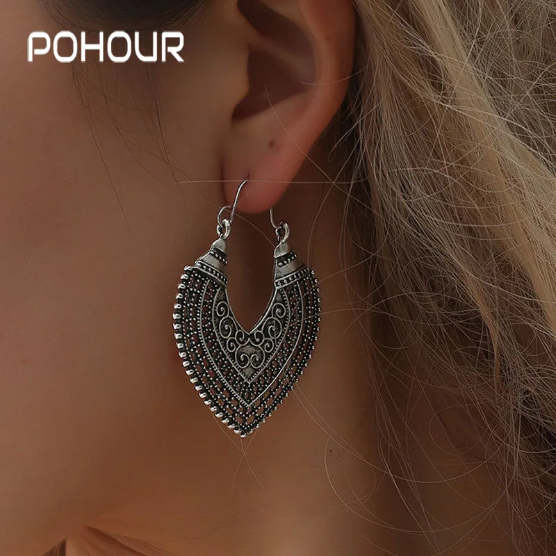 Женские серьги POHOUR винтажные Винтажные в виде сердца винтажном