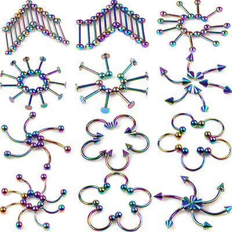 

Pinksee 110Pcs Mixed Bulk 11style Wholesale Body Jewelry Lots Tongue Belly Lip Eyebrow Nose Barbell Rings Stud