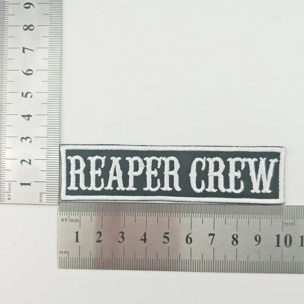 G0379 (2)Name Tag REAPER CREW Motorcycle Biker Embroidered Iron On Patch For Jacket Sew On Patch For Rider Vest Free Shipping Wholesale