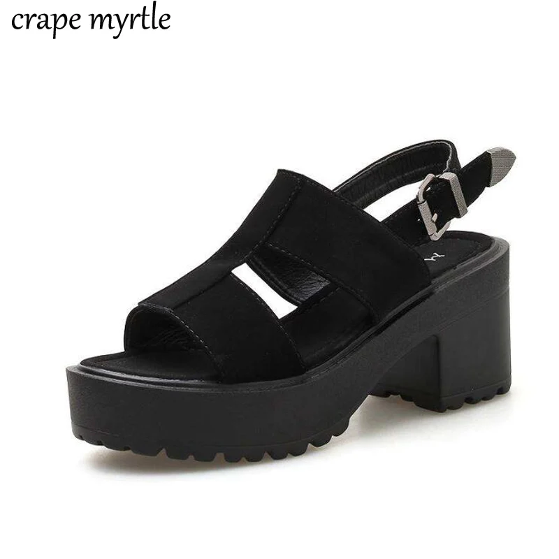 

Ankle Strap Summer Shoes Women Sexy chunky sandals Platform Shoes Block Heels Female Black Sandals punk summer shoes YMA839