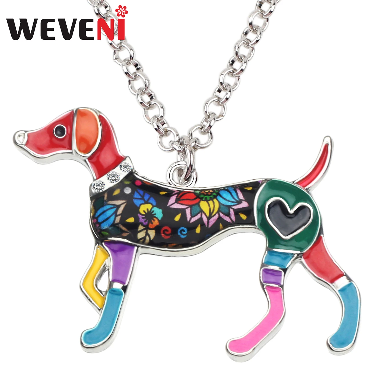 

WEVENI Enamel Alloy Cartoon Whippet Dog Necklace Pendant Sweater Chain Cute Animal Jewelry For Women Girls Pet Lovers Gift Party