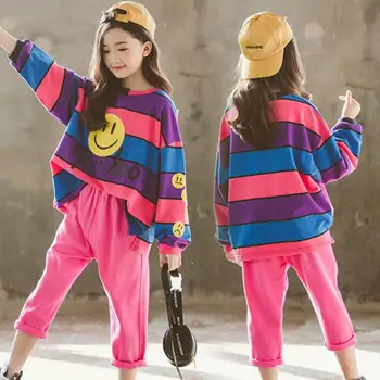 

2pcs New Fashion Teenage Girls Clothing Set 2020 Spring Baby Girls Clothes Children Clothing Striped Sweatshirts + Pants Costume